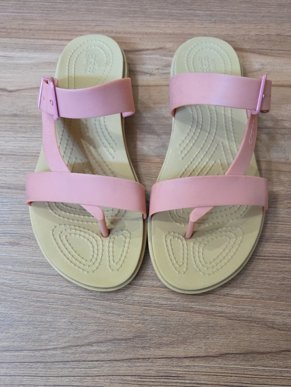 CROCS Pink Strappy Sandals with Neutral Footbed